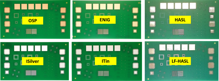 Figure 1: Surface Finishes Tested with a Variety of Solder Pastes